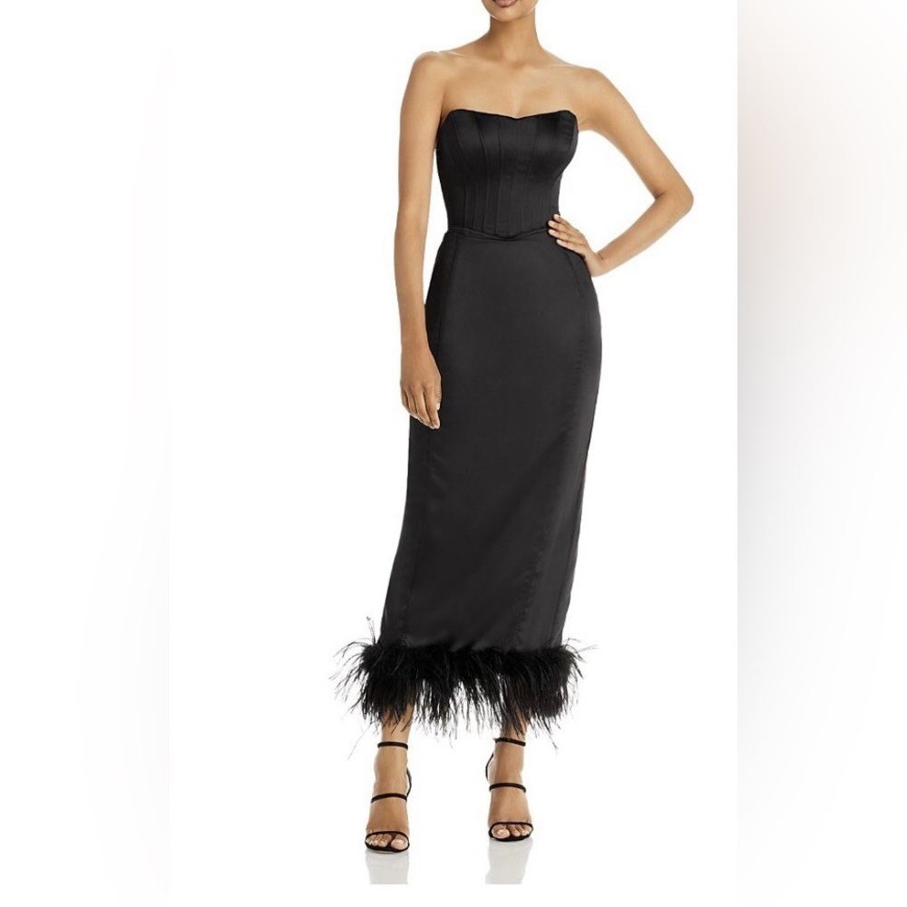 NEW AQUA X Maeve Reilly Bustier Feather Trim Dress-Black-Size Medium